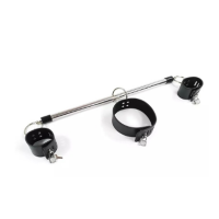 SPREADER BAR WITH COLLAR AND HANDCUFFS - BLACK